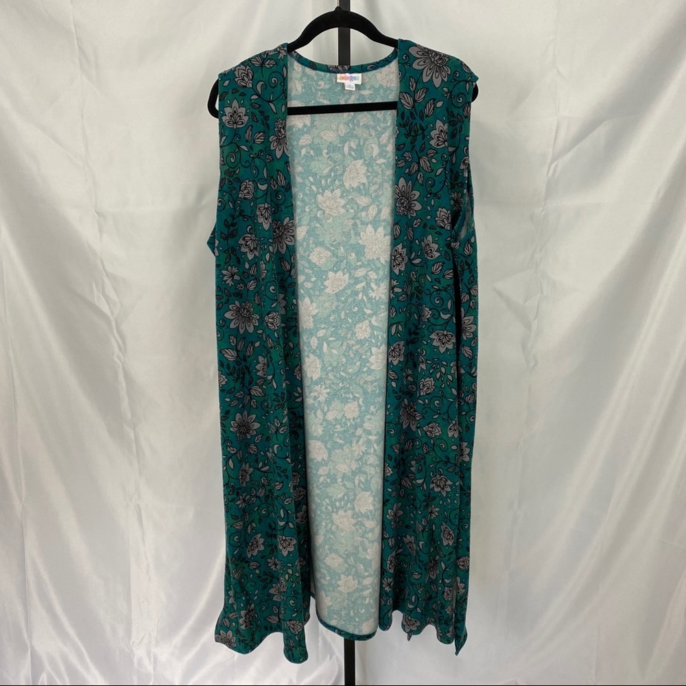 LuLaRoe Joy Green and Blue Sleeveless Duster Vest, size XL